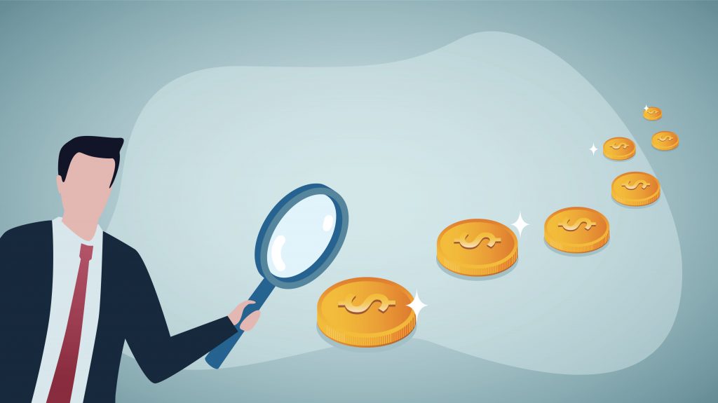 An illustrative image showing in very simple terms what an internal auditor does: investigates and detects where money has been spent and how.