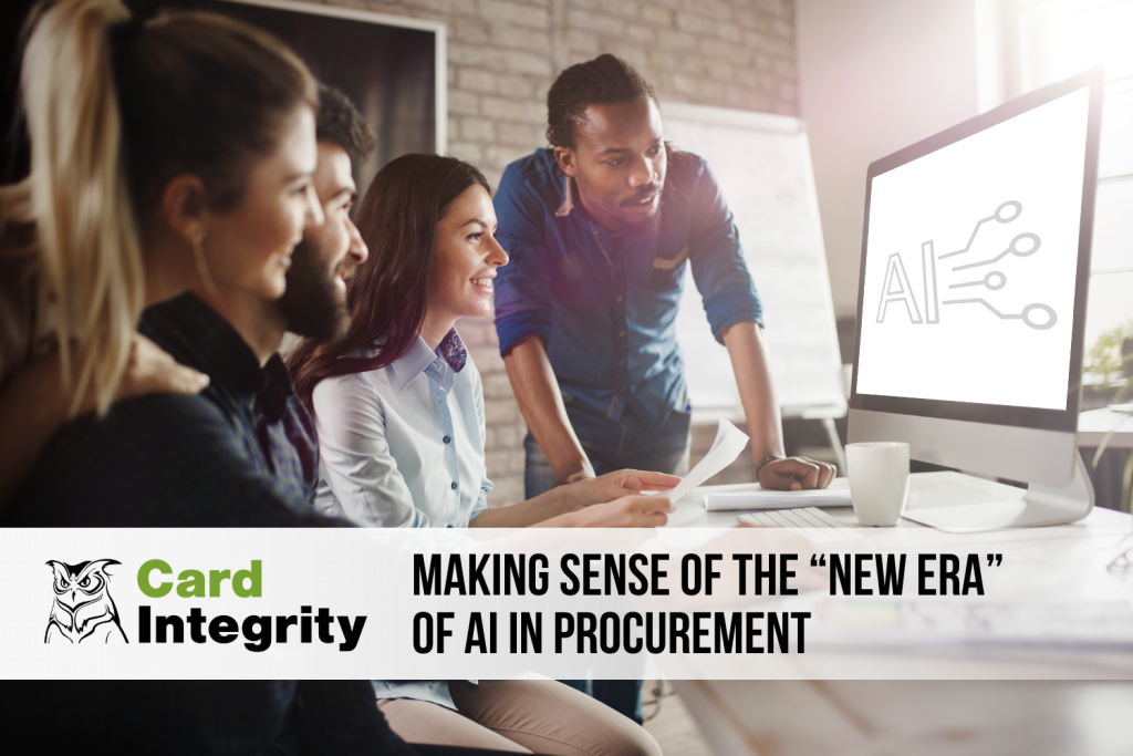 Employees gathered around a computer to make sense of AI in procurement